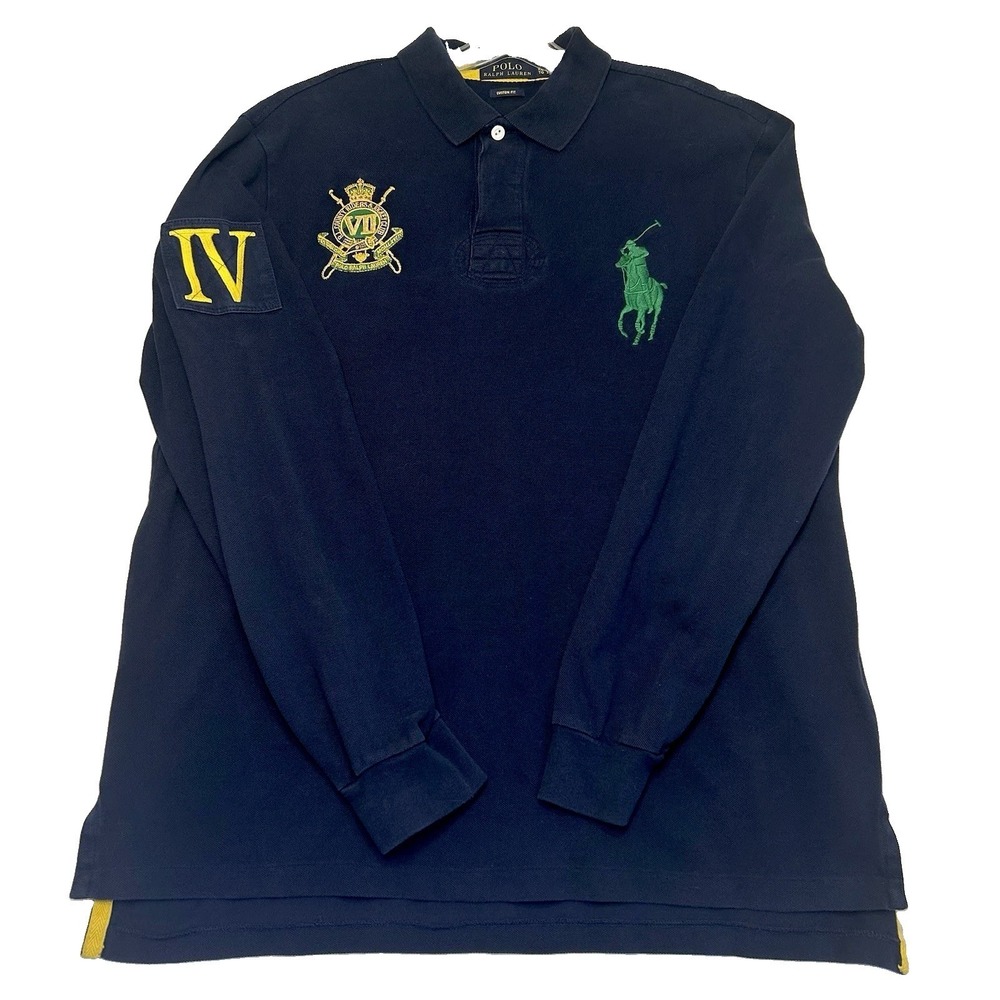 Polo Ralph Lauren Rugby Shirt Men XL Navy BigPony Country Riders Crest IV Sleeve